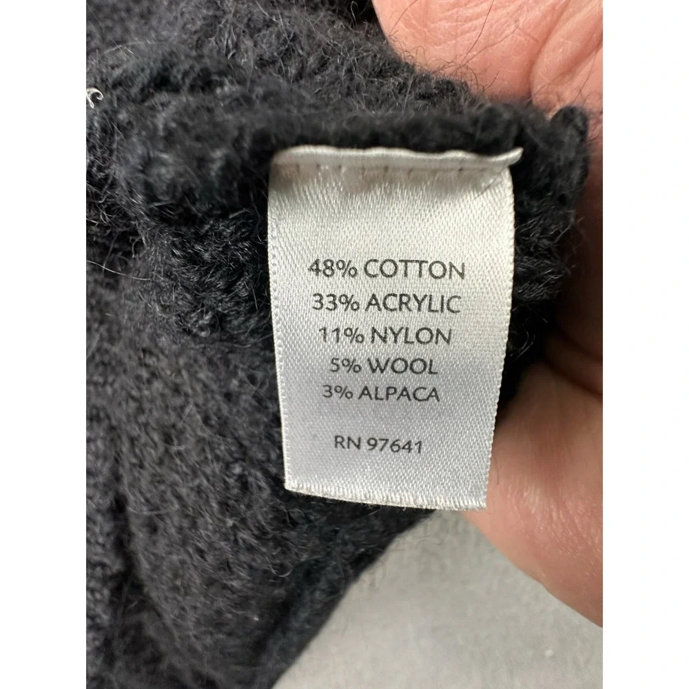 VTG J. JILL Cardigan Sweater XL Black Chunky Knit w/Wool & Alpaca One Button